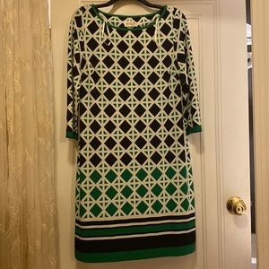 ‼️final sale ‼️Eliza J Navy Green White Geometric Print Dress